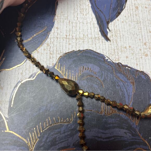 Estate Y2K Brown Faceted AB and Rhinestone Beaded Double Layer Drop Necklace D2 - Picture 8 of 14